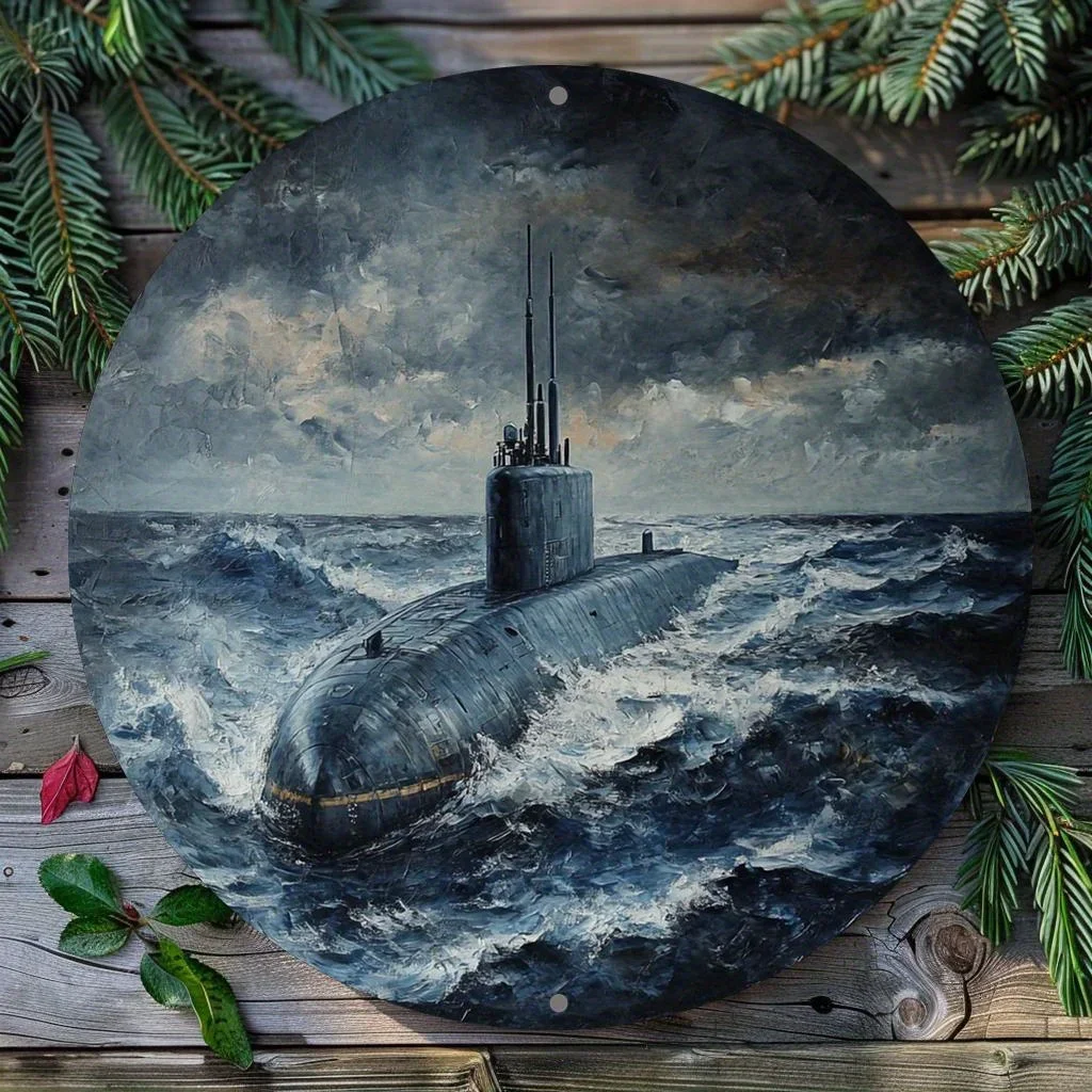 Vackvdin Submarine Decor Aluminum Wall Sign 8 Inch Round Metal Art for Bar Kitchen Cafe Party