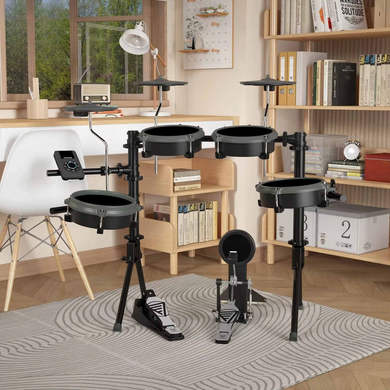 

High Quality Electronic Drum Set with 5 Electric Drums and 4 Metal Cymbals Mesh Drum Heads Durable Instrument Set