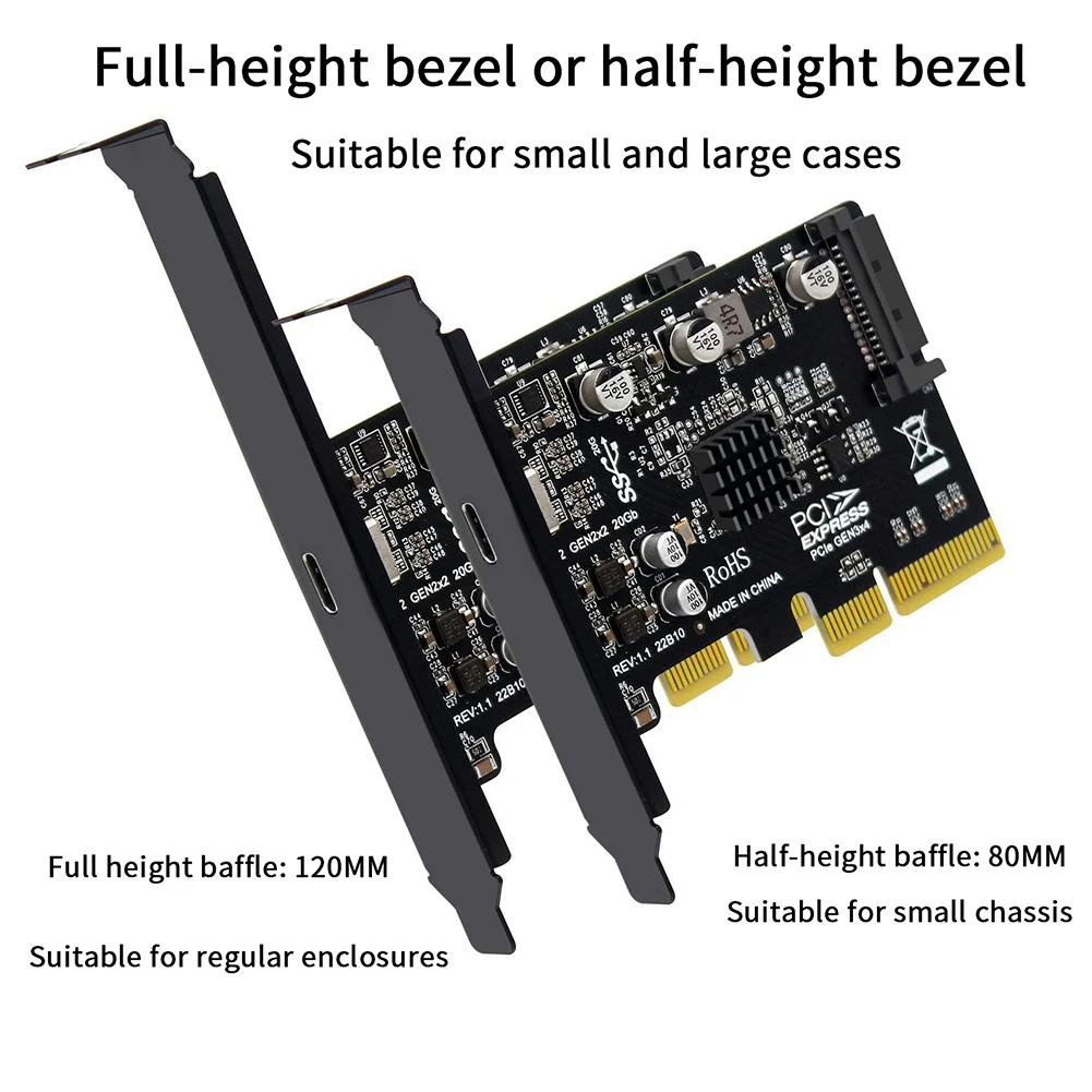 Usb Pcie Kaart Type C Pci-Express 4x Naar Usb 3.2 Gen 2X2 (20Gbps) Asm3242 Chipset Voor Windows 8/10/Linux