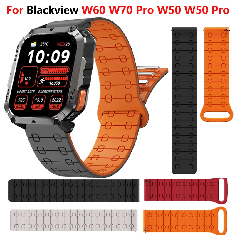 22mm Magnetic Silicone Band For Blackview W60 W70 Pro Strap Smartwatch Bracelet Correa For Blackview W50 W50Pro/X20 Watchband