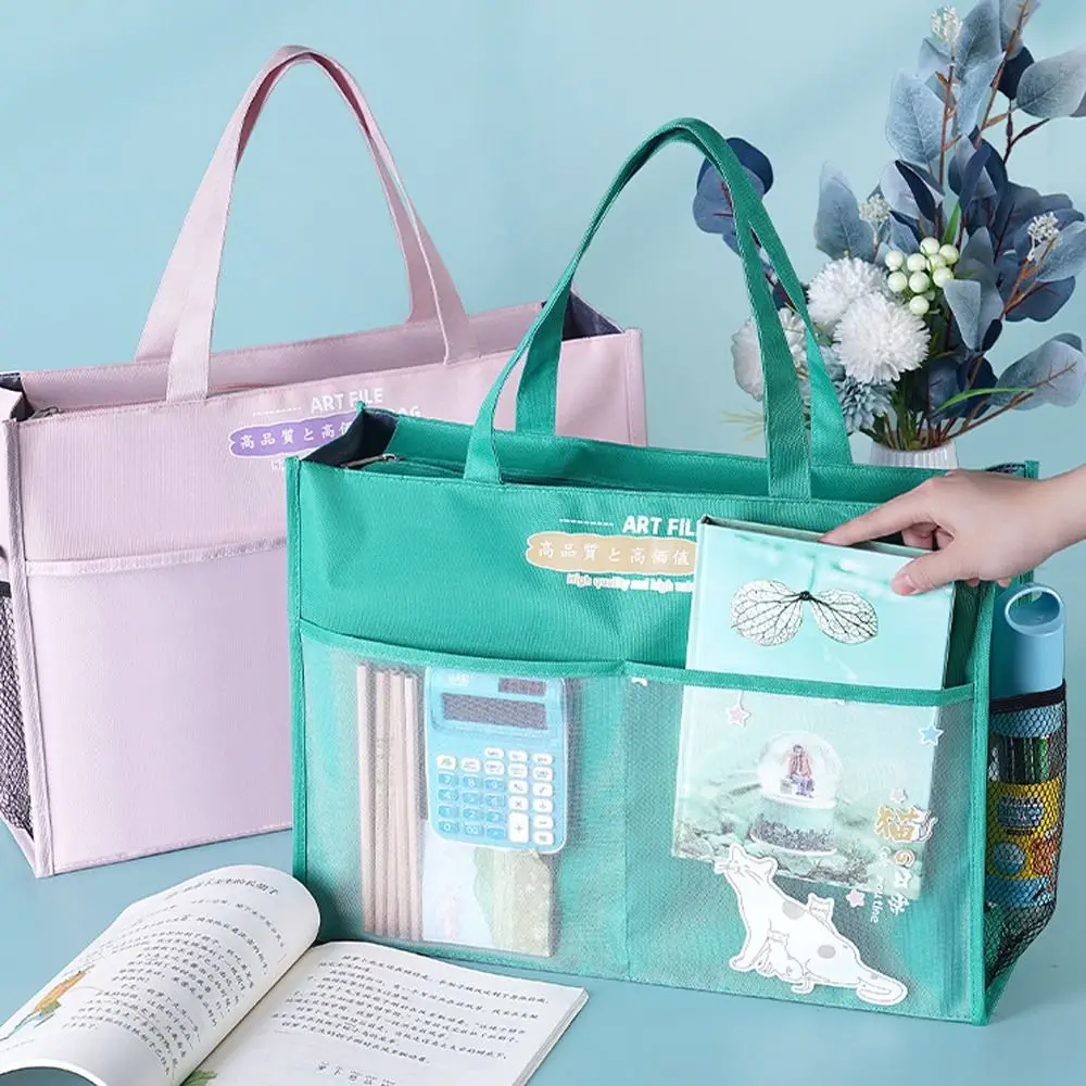 Bolsa para documentos a3, multifuncional, portátil, com zíper, com alça, organizador de arquivos multicamadas, material de escritório para estudantes