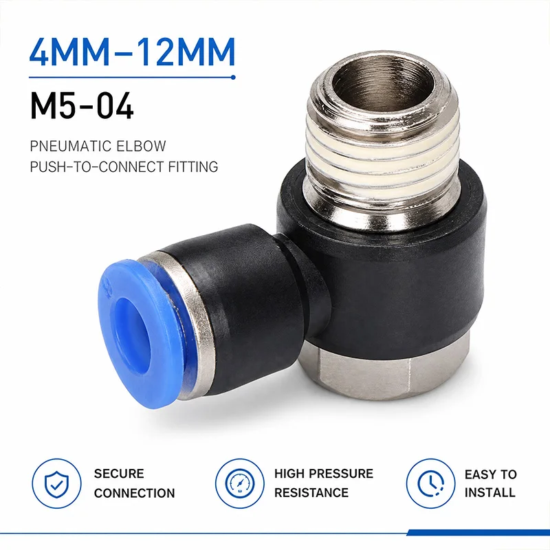 PH Series Pneumatic Fitting 90 Degree Elbow Push To Connect Air Tube Connector 4mm 6mm 8mm 10mm 12mm BSPT Male Thread Adapter