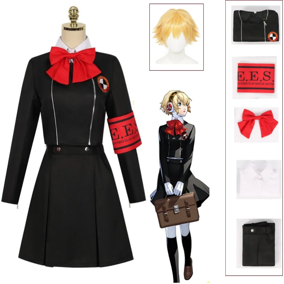 

Shin Megami Tensei Persona 3 Mitsuru Kirijo Chihiro Fushimi Female School Uniform Cosplay Costume Wig Halloween Cosplay Costume