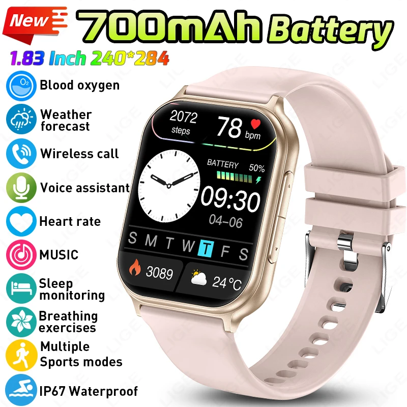 

LIGE 2026 700mAh Battery Smart Watch Women Men Ladies Gift Sports Fitness Heart Rate Stress Monitor Watches Relógio Inteligente