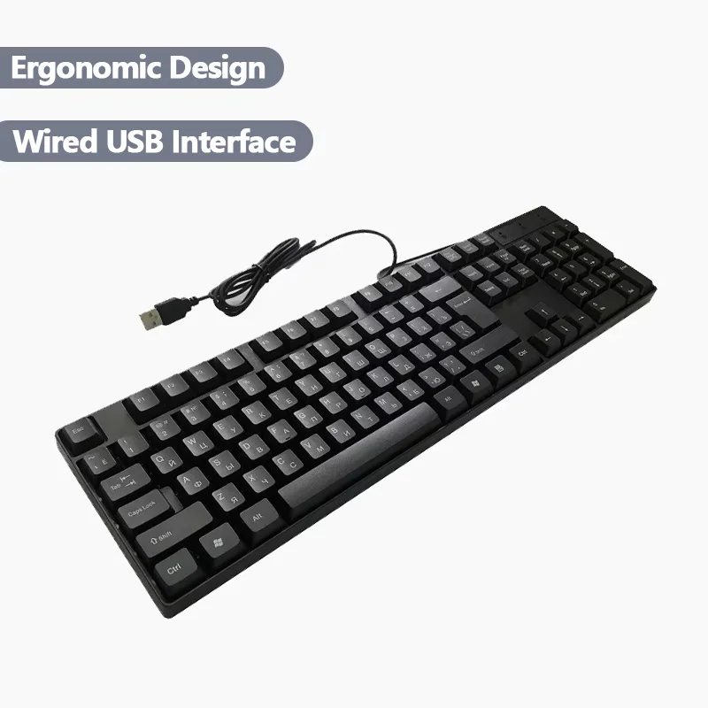 104 Keys English Spanish French Arabic USB Wired Keyboard Ergonomic Design Laptop Desktop Computer Language Keyboard Home Office