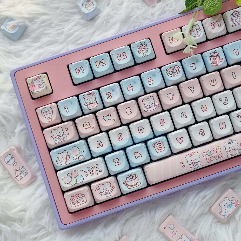 Bear Amusement Park Keycap EAO/Cherry Profile Bear Head Shaped PBT Key Caps for DIY Mechanical Keyboard Blue Pink Cute Keycaps