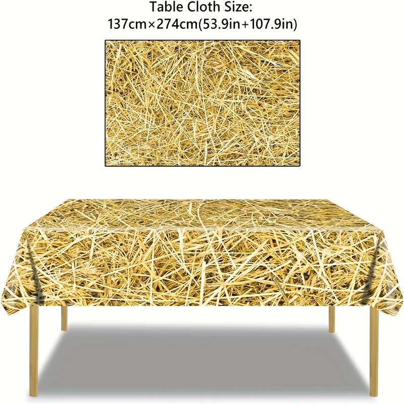 مجموعة مفرش طاولة رعاة البقر الغربية مكونة من 3 قطع - غطاء بلاستيكي لموضوع مزرعة المزرعة مع طباعة بالة القش، 54 × 108 بوصة لديكور حفلات أعياد الميلاد #2