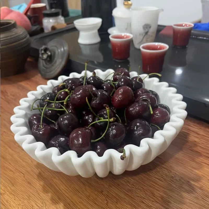 Circular Pleated Ceramic Bowl, Salad Bowl, Wave Art Lotus Leaf Fruit Plate, Restaurant Double-layer Dessert Plate, Tableware