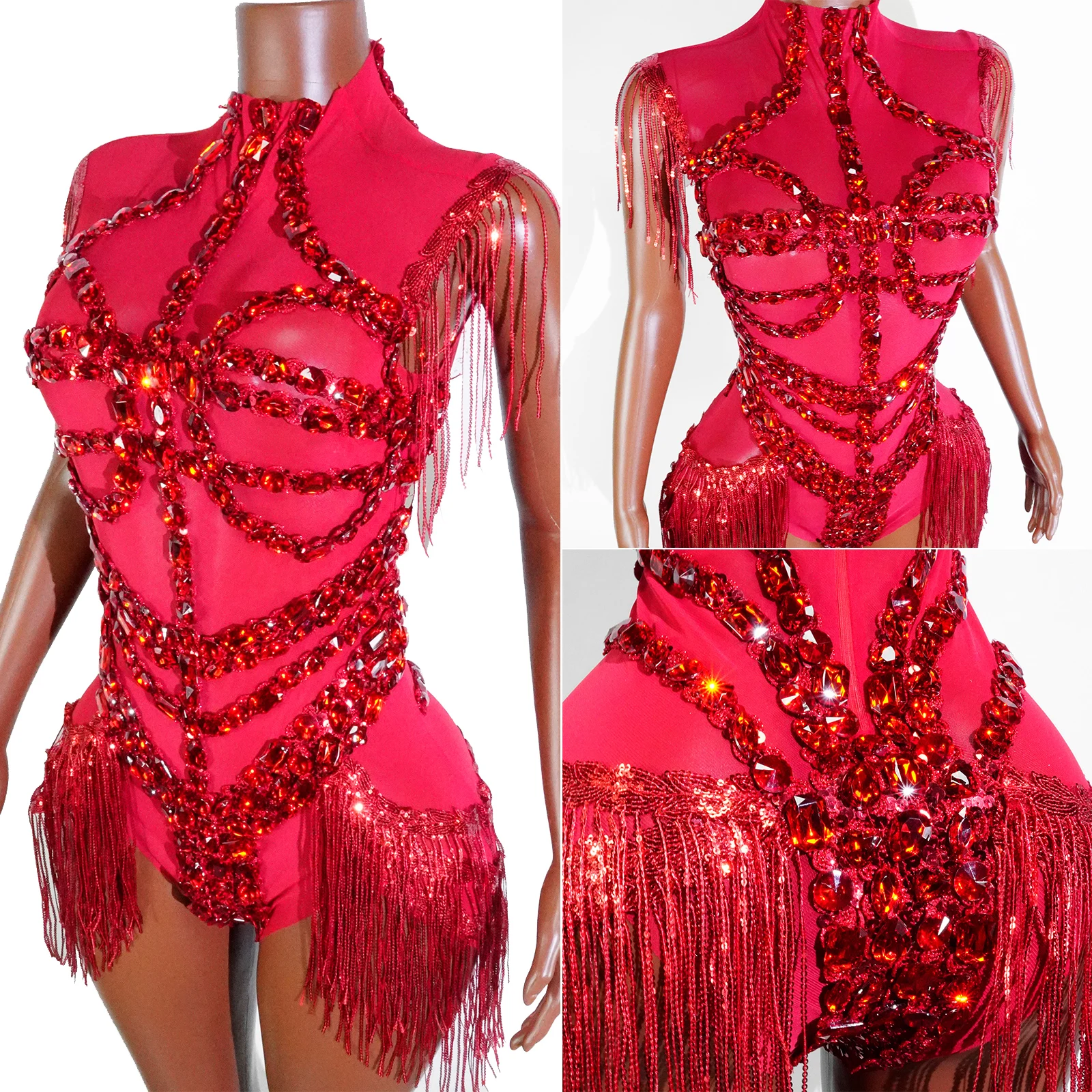 

Sexy Mesh Sheer Black Rhinestone rhinestone Bodysuit Singer Dancer Show Stage Outfit celebrateparty night club performanceactiv