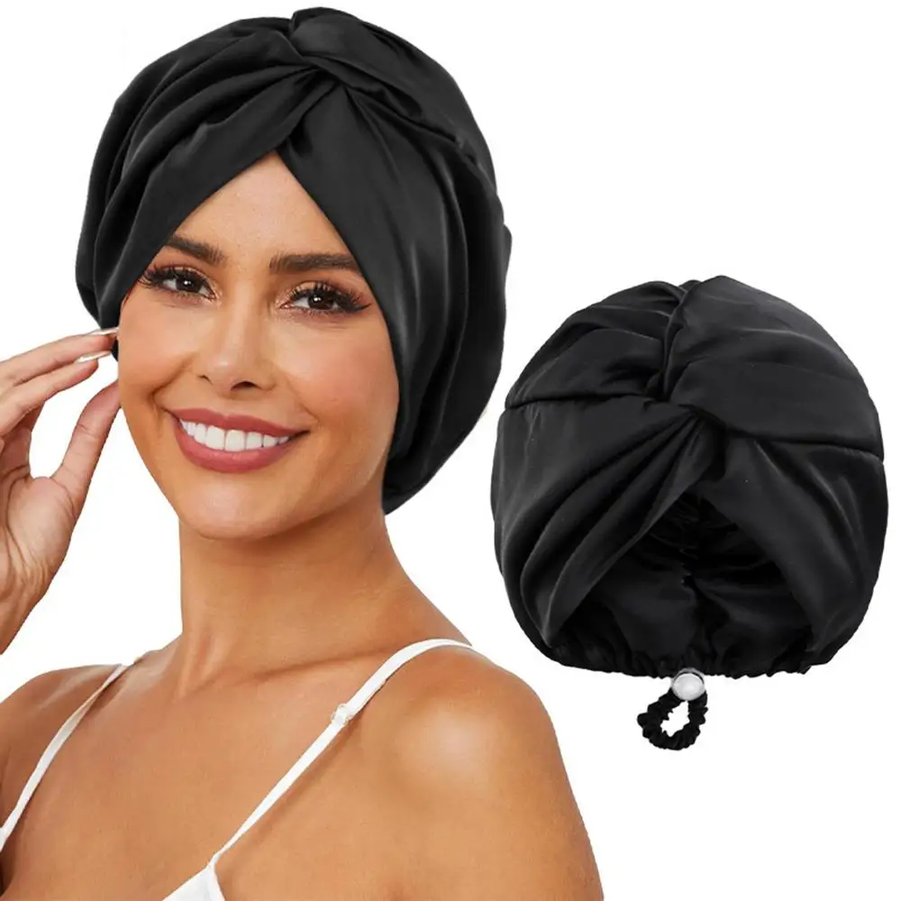 Bonnets Turban en soie Pure pour femmes, Bonnet de couchage en Satin, Double couche torsadée, enveloppe de cheveux réglable en soie