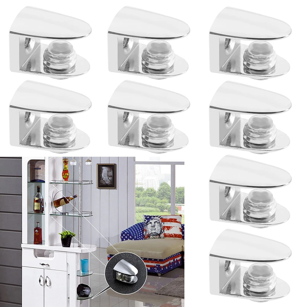 8pcs Glass Shelf Brackets Zinc Alloy Adjustable Holder For Cabinet Bookshelf Display Cabinet Furniture Wardrobe Closet