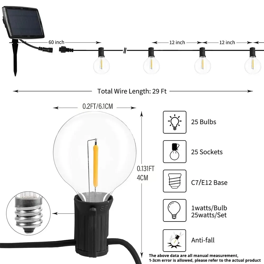 Zonnelichten buiten G40 Tuinstring Lights USB oplaadbare waterdichte buitendecoratie verlichting voor terras kerst