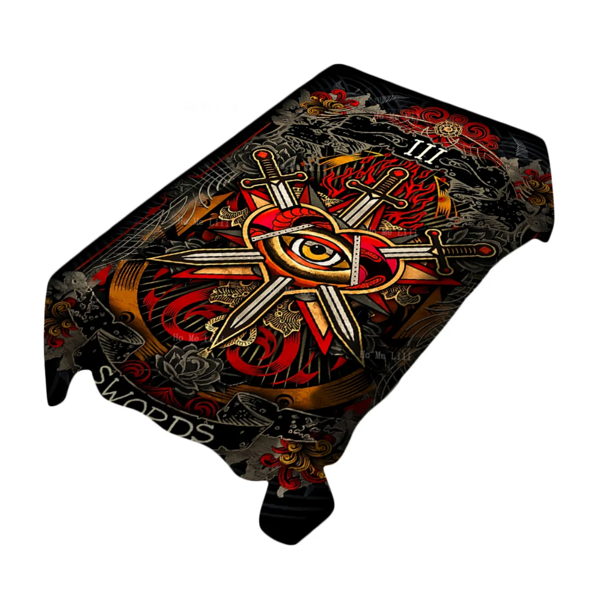 Three Swords Crossed Over One Eye About Tarot Cards Rectangle Tablecloth By Ho Me Lili Decorate The Table