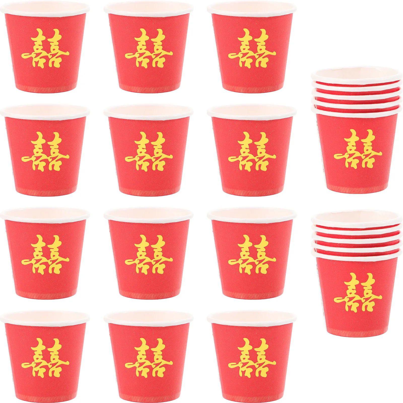 50Pcs Chinese Wedding Disposable Paper Cups Red Xi Theme Small Size Lightweight Sanitary Tea Cups for Wedding Drinks Party