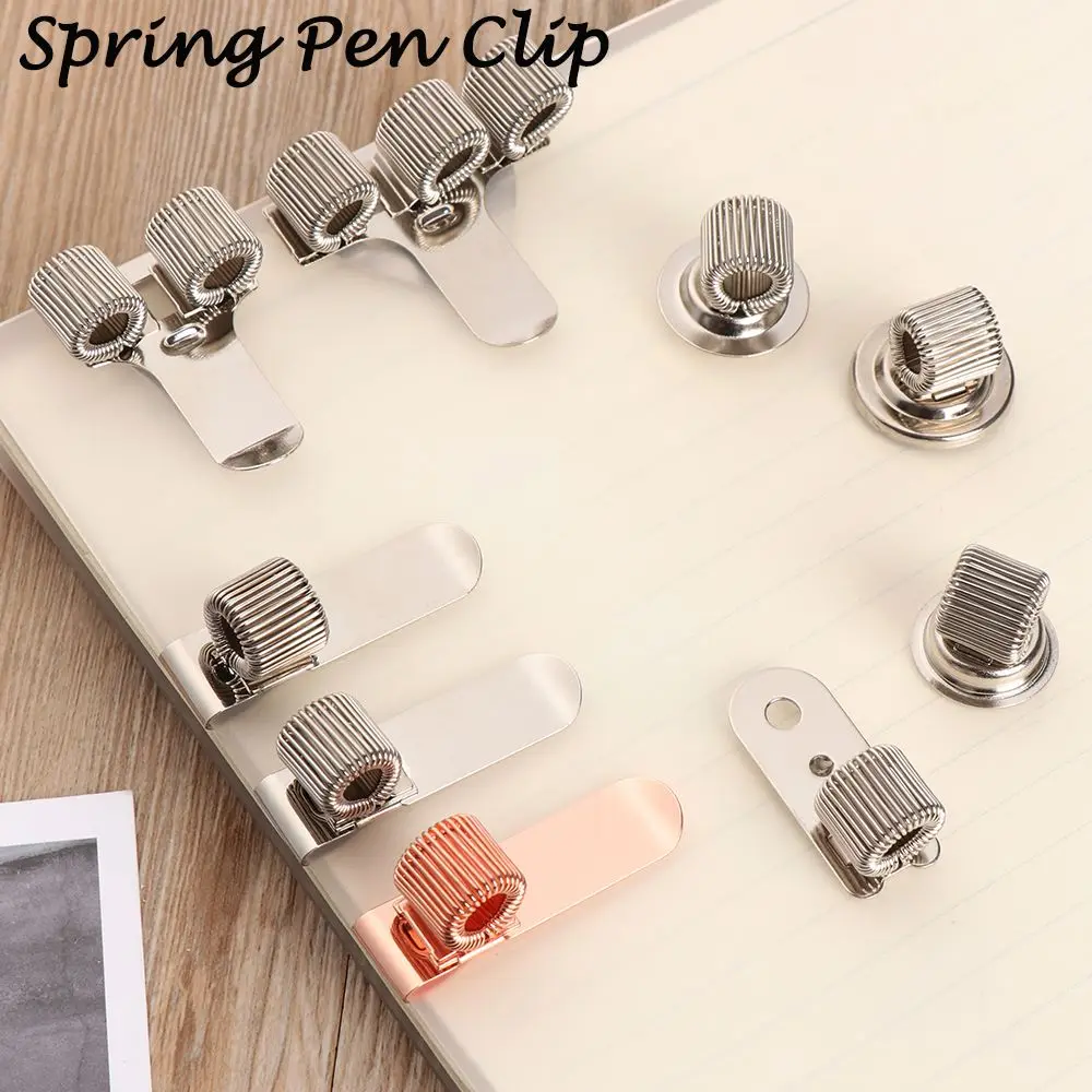 

Office Supplies Elastic Loop Portable Spring Pen Clip Double Opening Single Hole Metal Pencil Holder