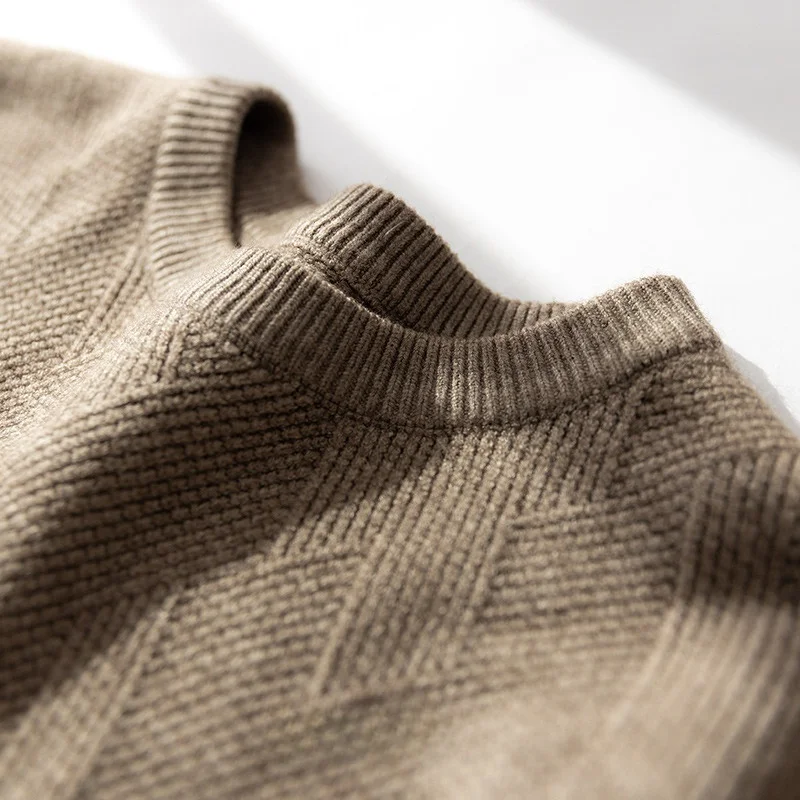 Thickened Long Sleeve round Neck Pullover Sweater Casual Loose Warm Business Casual Knitted Wear for Men Trendy Base Layer Shirt