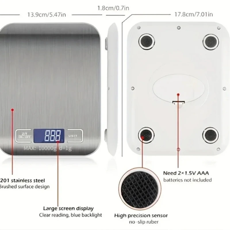 مقياس مع وظيفة الفارغة مقياس تخمير القهوة الإلكتروني شاشة LCD شاشة من الفولاذ المقاوم للصدأ 10 كجم ميزان المطبخ الرقمي للمطبخ #6