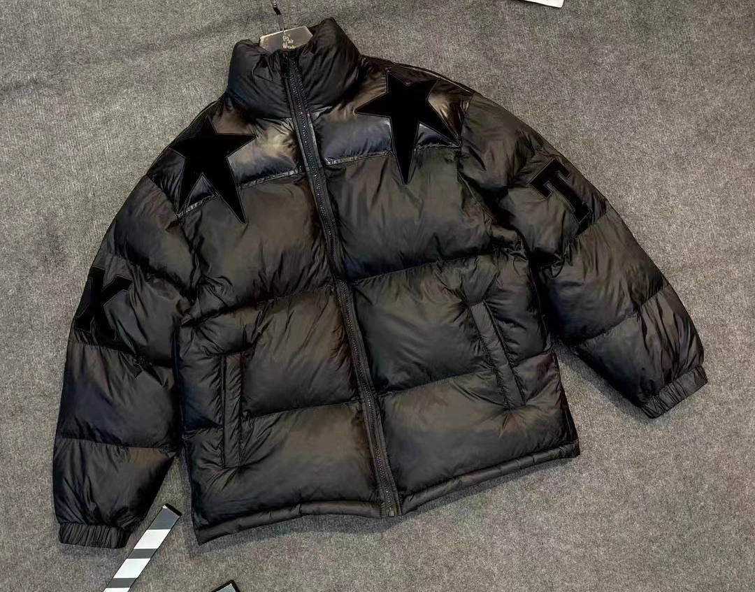 Mode Hübsche Freizeit Vielseitige Lose Hot Diamond Baumwolle gefütterte Jacke Schwarz Herren Stehkragen Warme Langarm Top