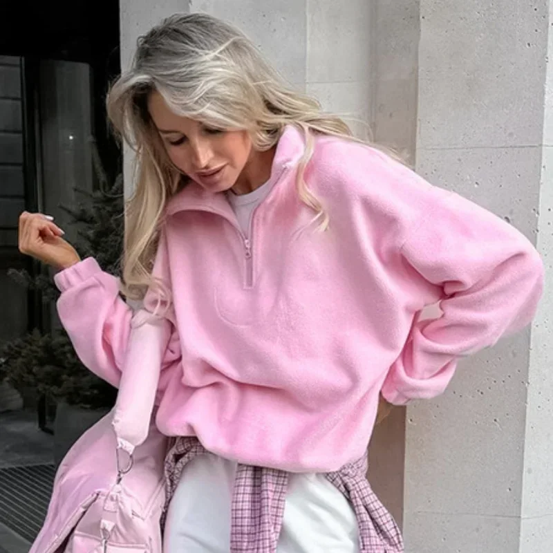 

Fmxires Fashion Pullover Sweatshirt European Style Solid Color Long Sleeve All Match Loose Casual Top Women 2025 Spring Autumn