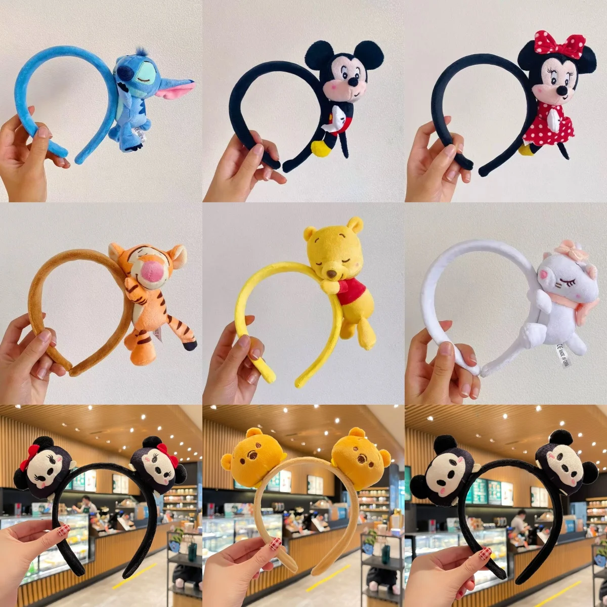 Klebende Stirnbänder mit Minnie, Niedlichen Winnie, Mickey und Donald Duck Plüsch-Cartoon-Haarbändern und Accessoires