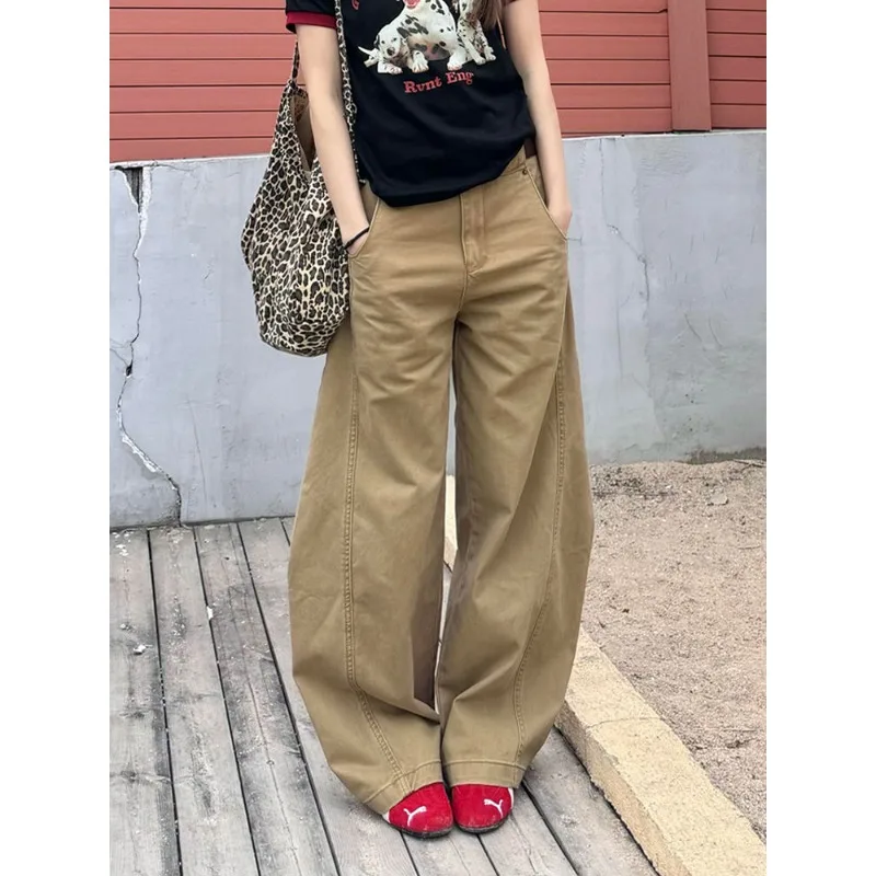 Damskie jeansy w stylu amerykańskim retro, luźne, z wysokim stanem, proste nogawki, vintage, z zakrzywionym krojem, nowe letnie spodnie do ziemi.