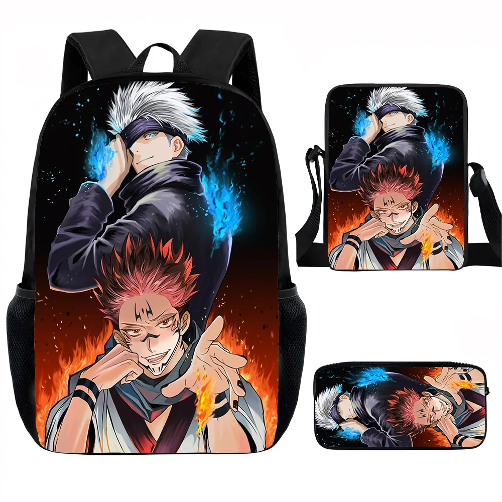 J-Jujutsu Kaisen 3-częściowy zestaw plecaków 40 cm/15,7 cala Torby szkolne Torba na ramię Piórnik Torba na komputer dla chłopców i dziewczynek Najlepszy prezent
