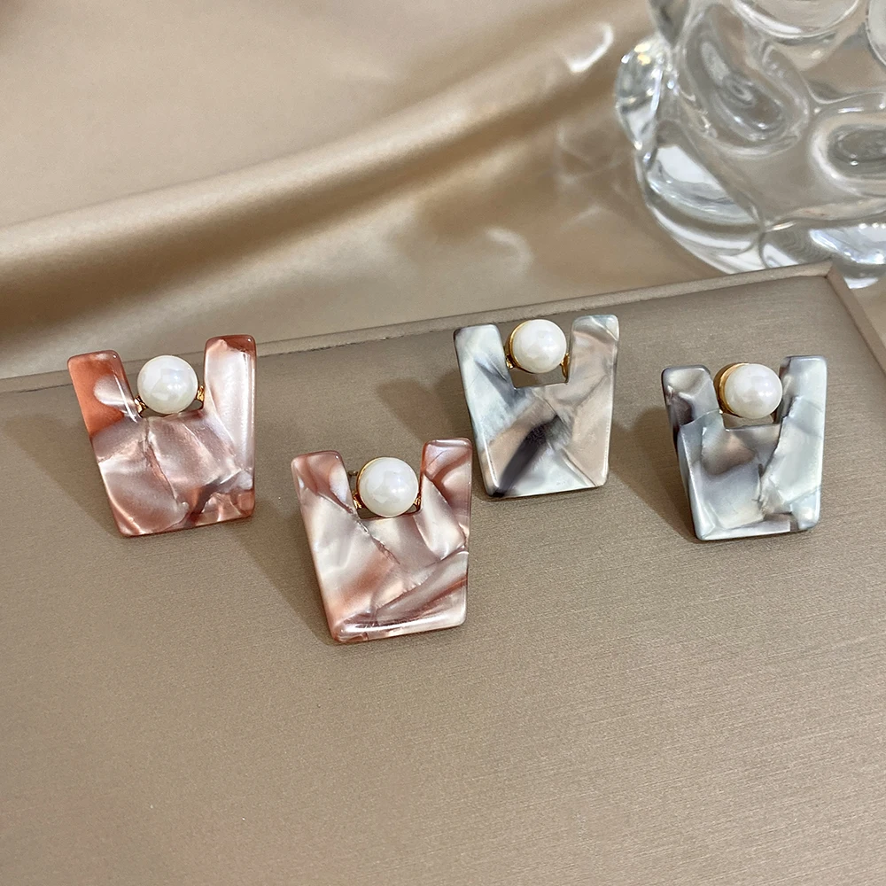 AENSOA Inverted Trapezoidal Acrylic Earrings Pearls Decoration Contrast Color Summer New Style Personality Ear Accessories INS