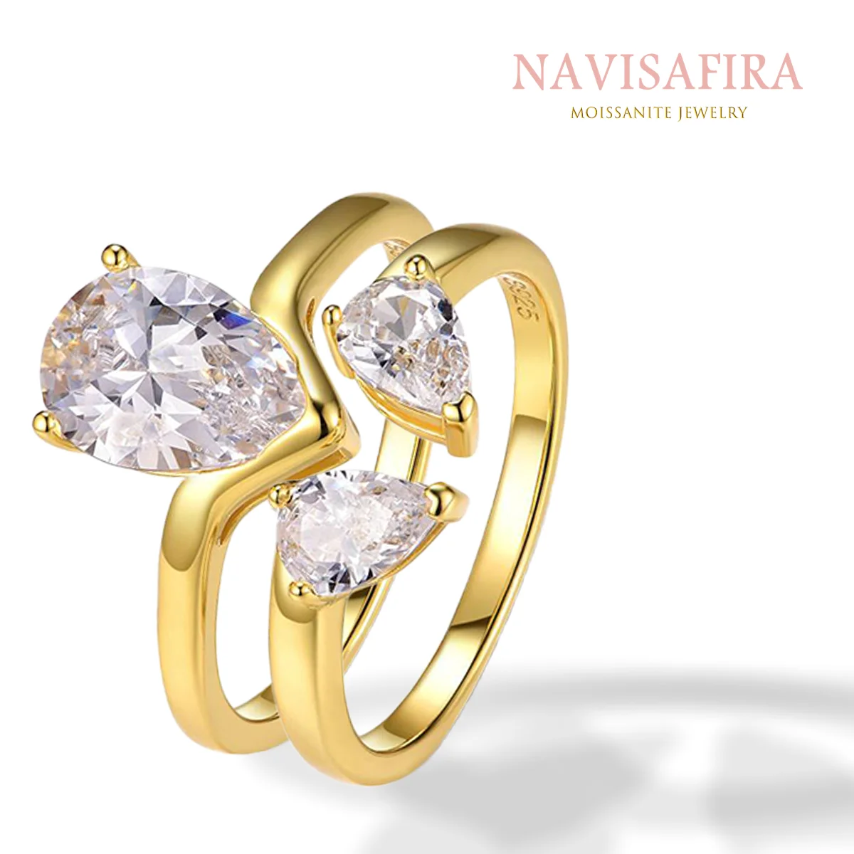 

S925 1.75CT Pear Cut Moissanite Two Piece Ring Set with CZ Accent Band Elegant Bridal Jewelry for Women