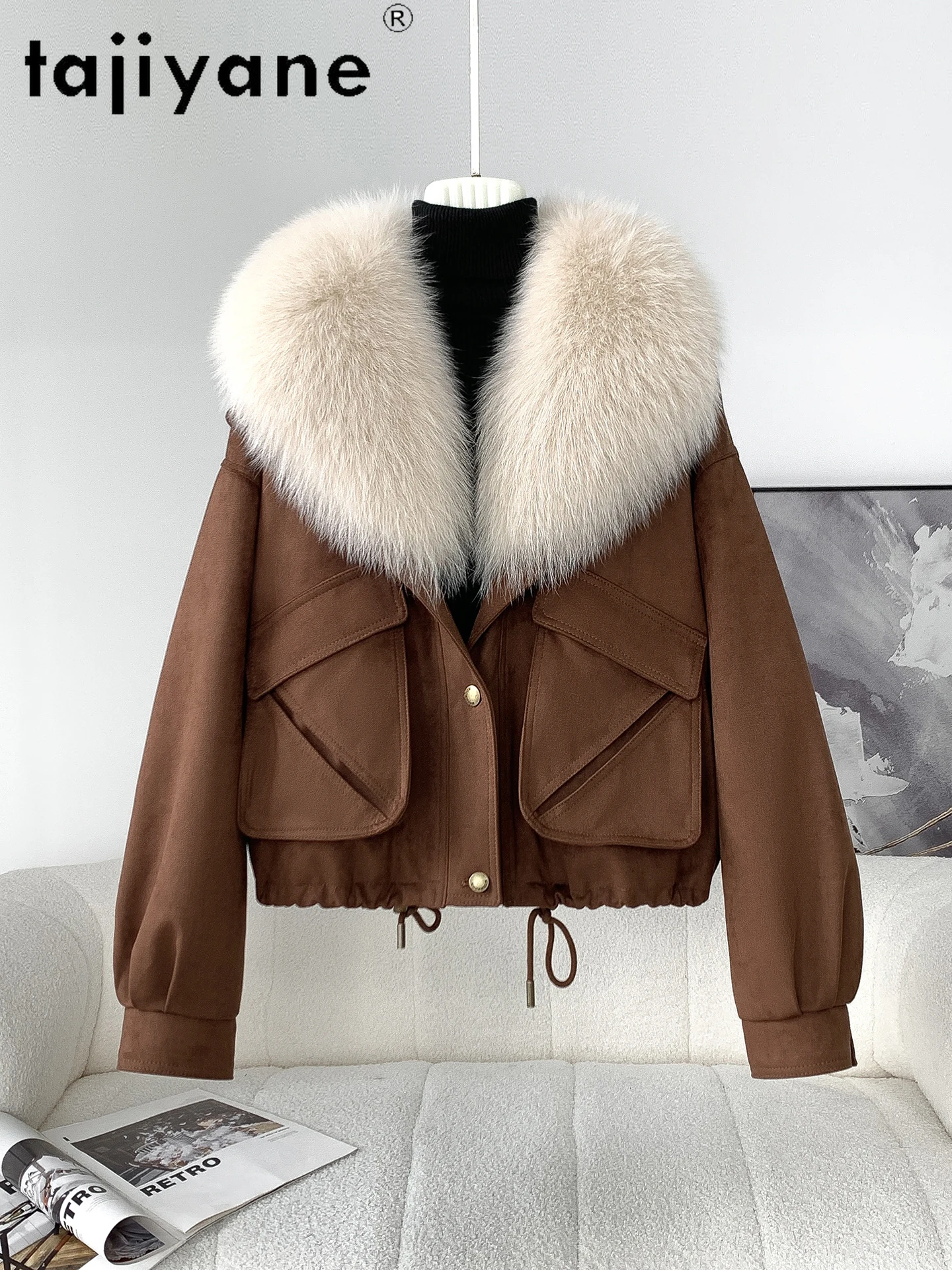 타지야네 구스 다운 코트 여성용 스타일리시 폭스 퍼 칼라 파카 재킷 따뜻한 여성용 재킷 겨울 여성 의류 2025 여성용 재킷