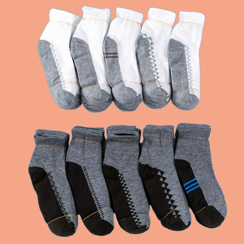 

5/10 Pairs New Black Bottom Gray Surface Sports Socks Breathable Sweat-Absorbing Cotton Socks Men's Mid-Tube Casual Socks