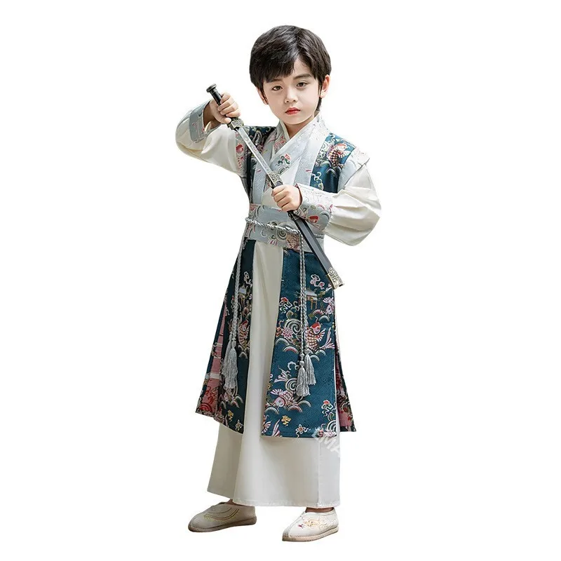 Children Chinese Traditional Knight-errant Style Improved Hanfu Stage Costume Boy Fashion Handsome High Quality Kids Tang Suit