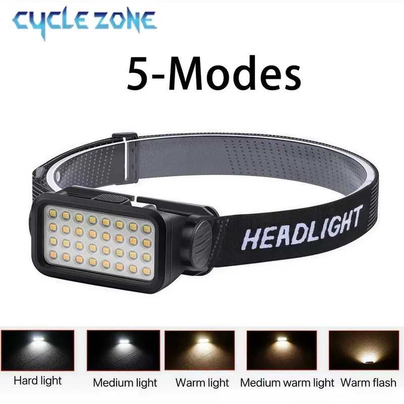 Rechargeable Headlamp with 32 LED 5 Modes Adjustable Headlight Portable for Outdoor Adventures at Night Fishing Walking Hiking