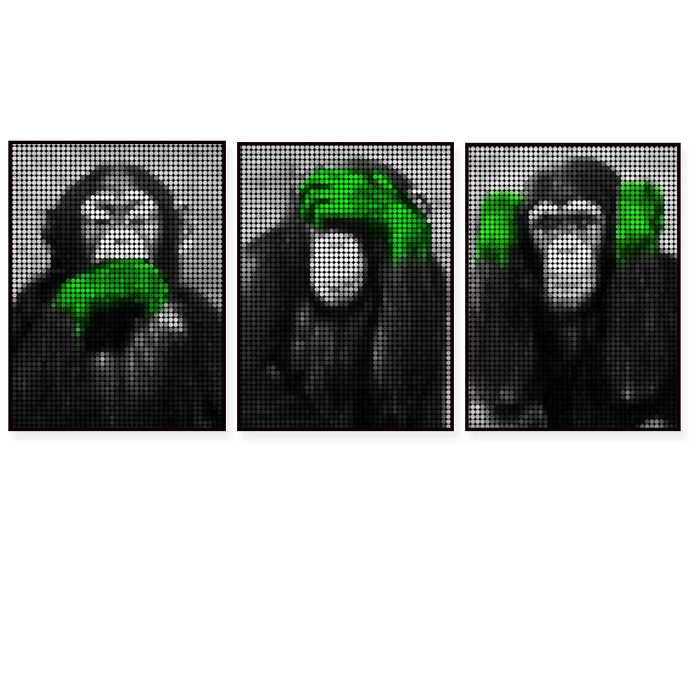 

3 Wise Monkeys Green Hands Animal Art Print, Decorative Animal Wall Art Canvas Print Poster,