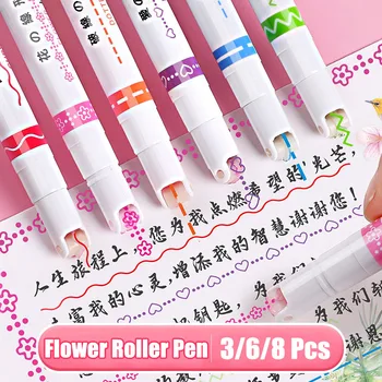 3/6/8 stücke Blumen Linie Geformt Textmarker Roller Spitze Kurve Liner Marker Stifte Kawaii Schreibwaren Schule Bürobedarf