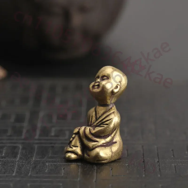 Chinese Collection old Asian Brass young Buddhist monk Exquisite statue