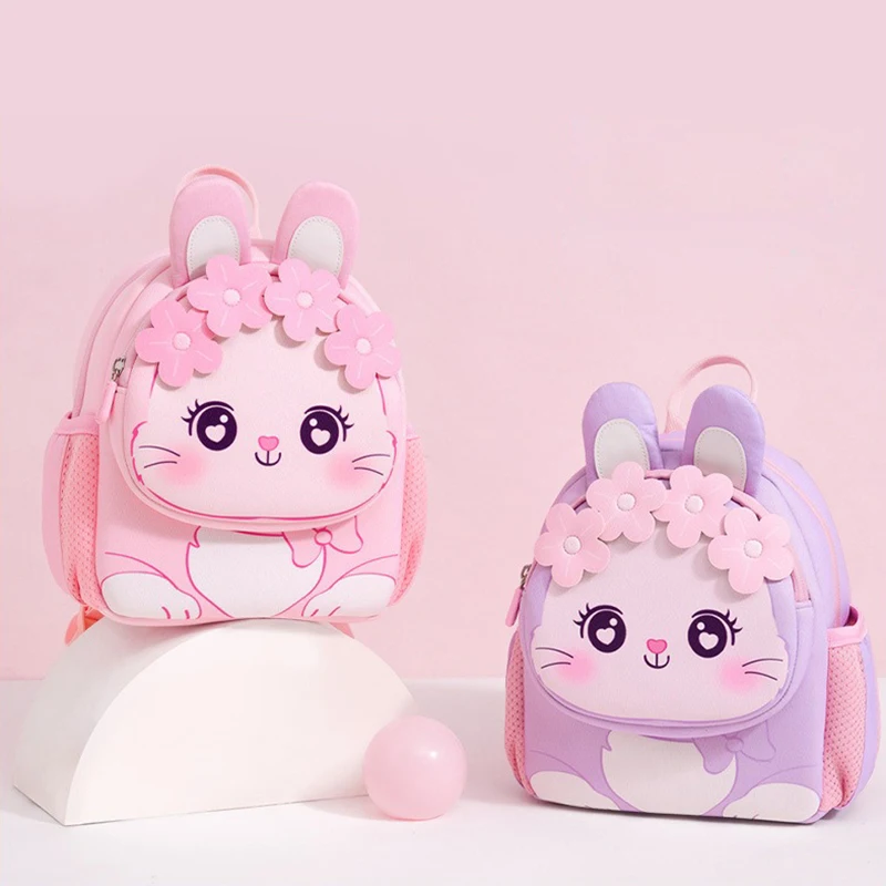 Desenhos animados Pink Rabbit School Bags para Meninas, Toddler Backpack, Jardim de Infância Kids, Kawaii Bag, 3 a 5 anos