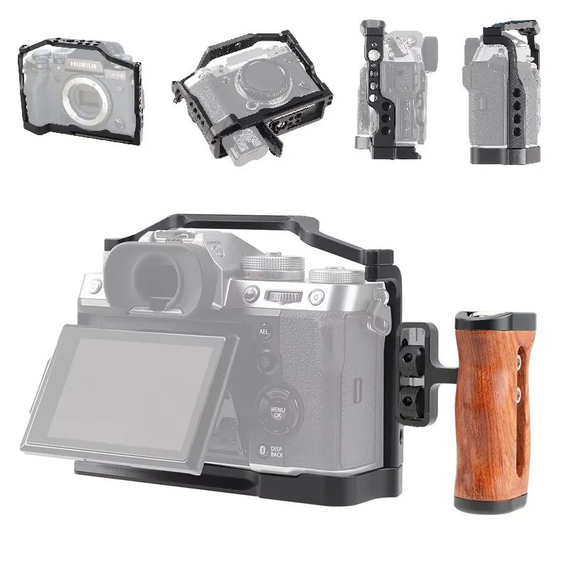 

Клетка для камеры из алюминиевого сплава по индивидуальному заказу для камеры Fujifilm X-T5, с несколькими отверстиями 1/4 дюйма и 3/8 дюйма для диапазона ARRI, направляющая NATO