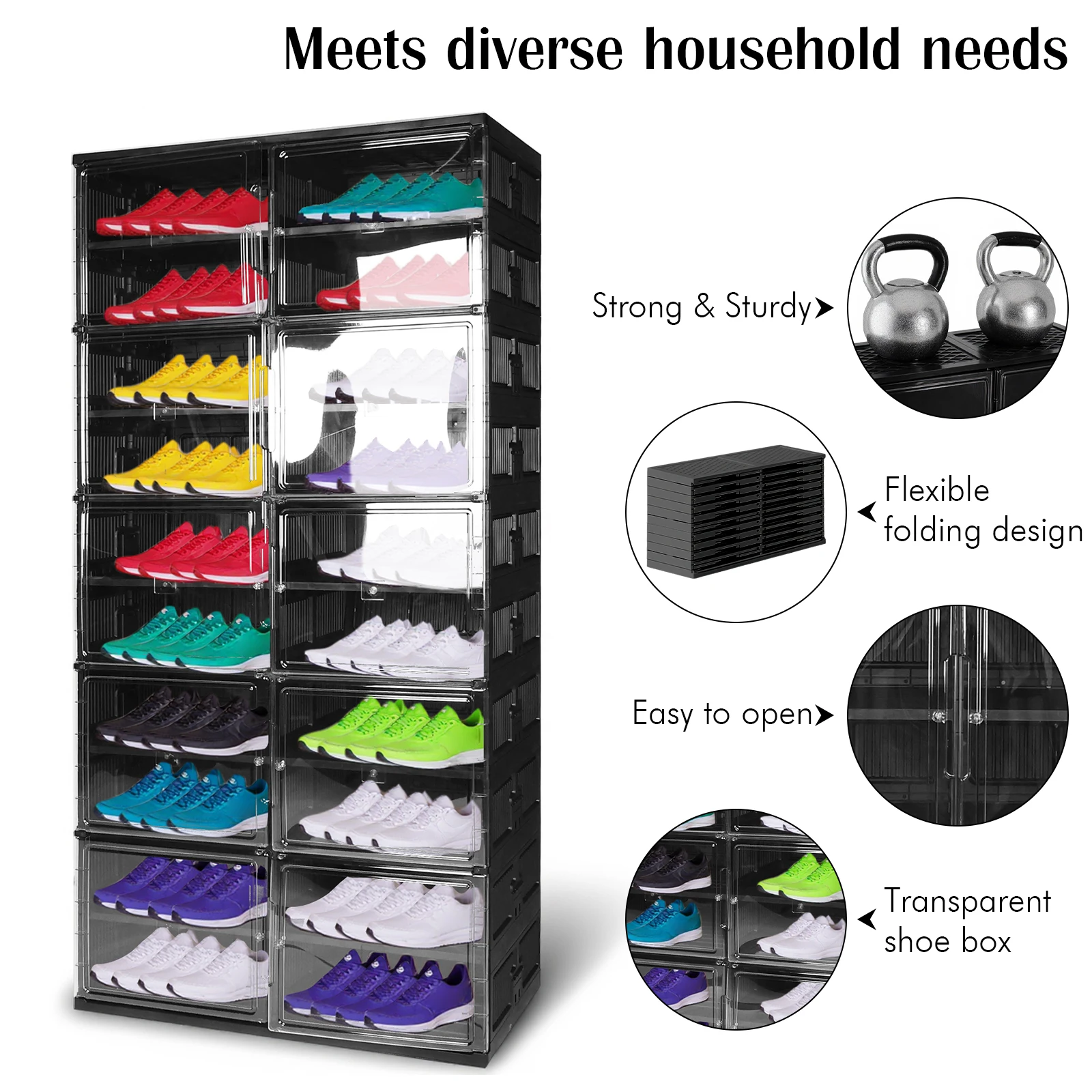 

10 Tiers 40 Pairs Foldable Shoe Rack Organizer with Magnetic Clear Door Plastic Shoe Cabinet Shoe Shelf for Entryway Living Room
