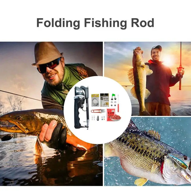 Folding Fishing Pole Fiberglass Small Folding Fishing Pole Lightweight Fishing Equipment Kit Sturdy Ergonomic Fishing Lures For image 2