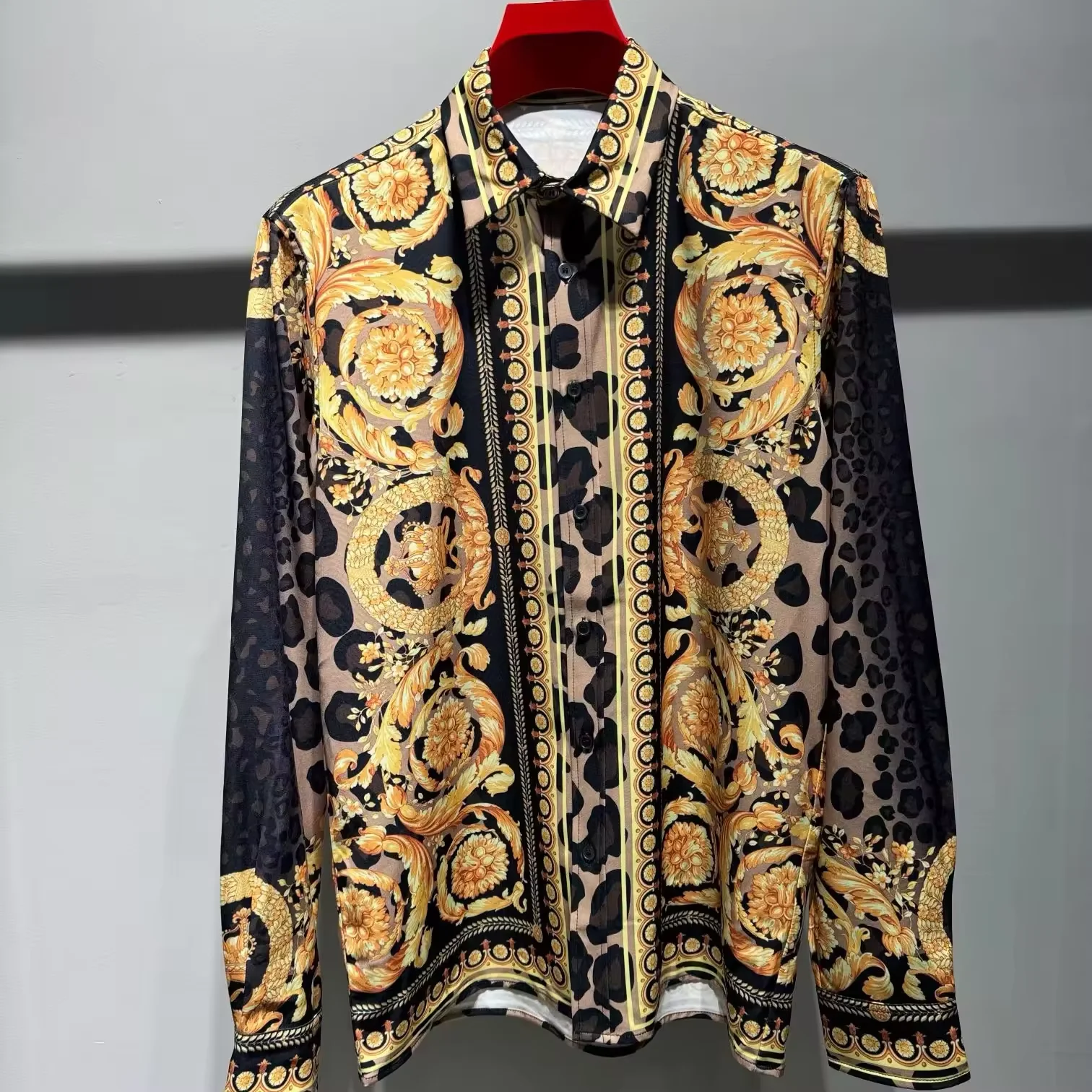 

Long Sleeve Hawaiian Shirt Royal Golden 3D Print Shirt Men/Women Fashion Casual Leopard Luxury Shirts European American Style