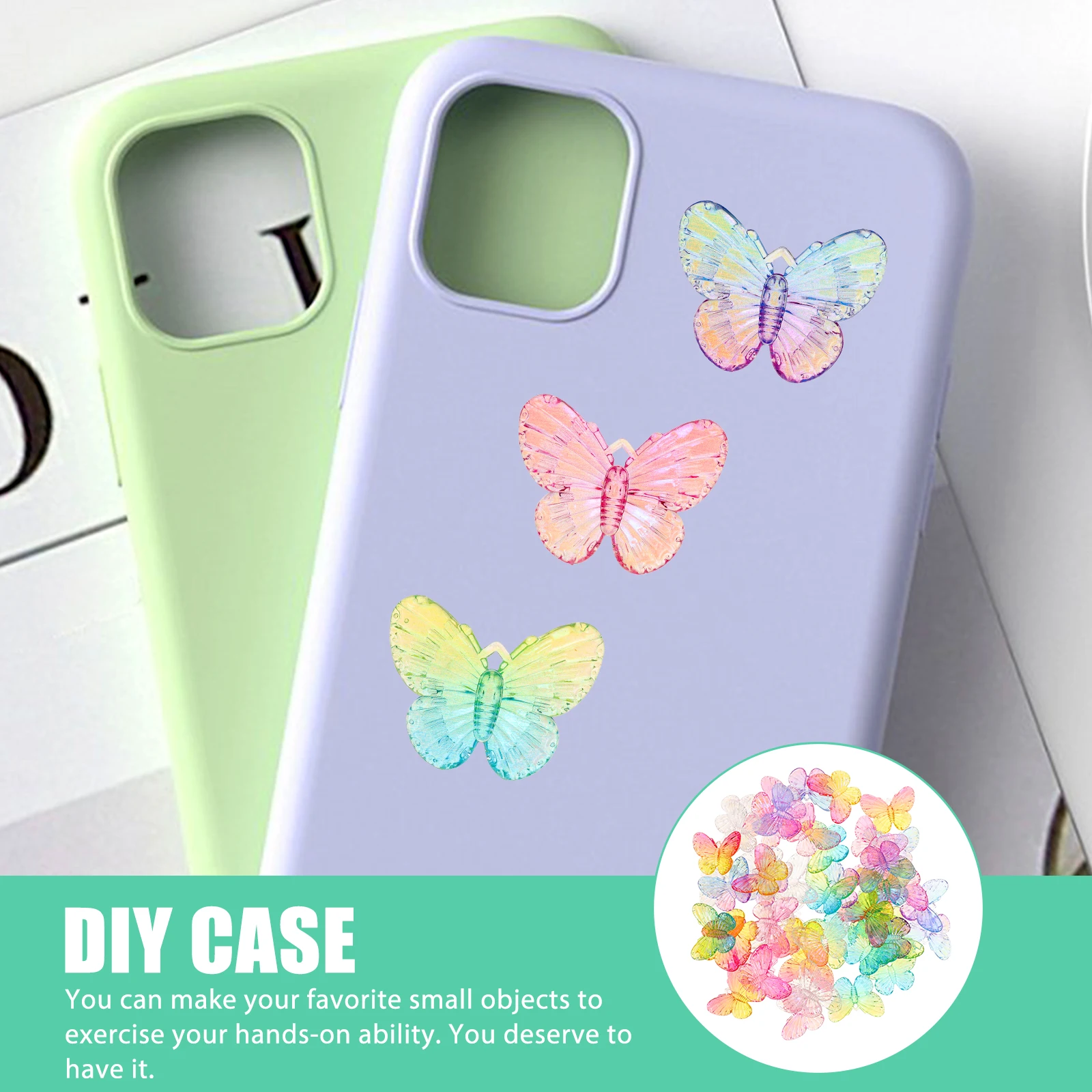 

50pcs Acrylic Butterfly Hair Accessories Mini Decorative Butterflies for Crafts Phone Case Decor Hairpin Material Bright Color