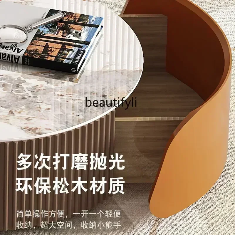 Coffee Table Living Room  Rock Plate Coffee Table round Combination Living Room Retractable Coffee Table Small Apartment