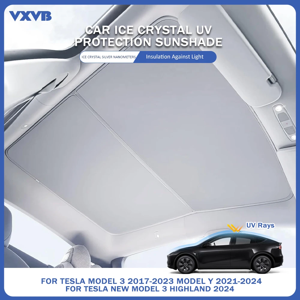 

For Tesla Model 3 Highland 2024 Car Sunroof Sunshade For Tesla Model 3 Y 2017-2023 Ice Cloth Buckle Sun Pare Front Rear Skylight