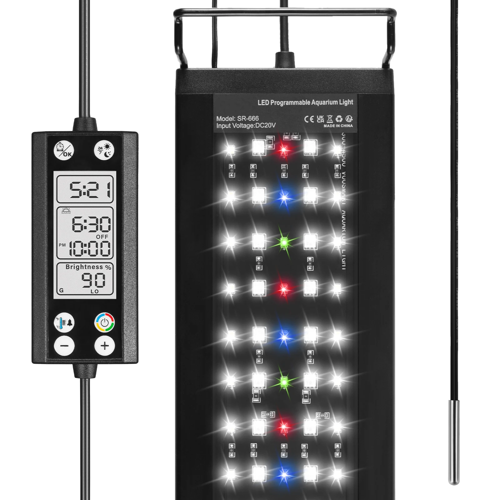 프로그래밍 가능한 어항 수족관 조명, LCD 모니터 및 온도계, 수생 식물용, 메모리 기능 24/7 사이클 LED 램프 