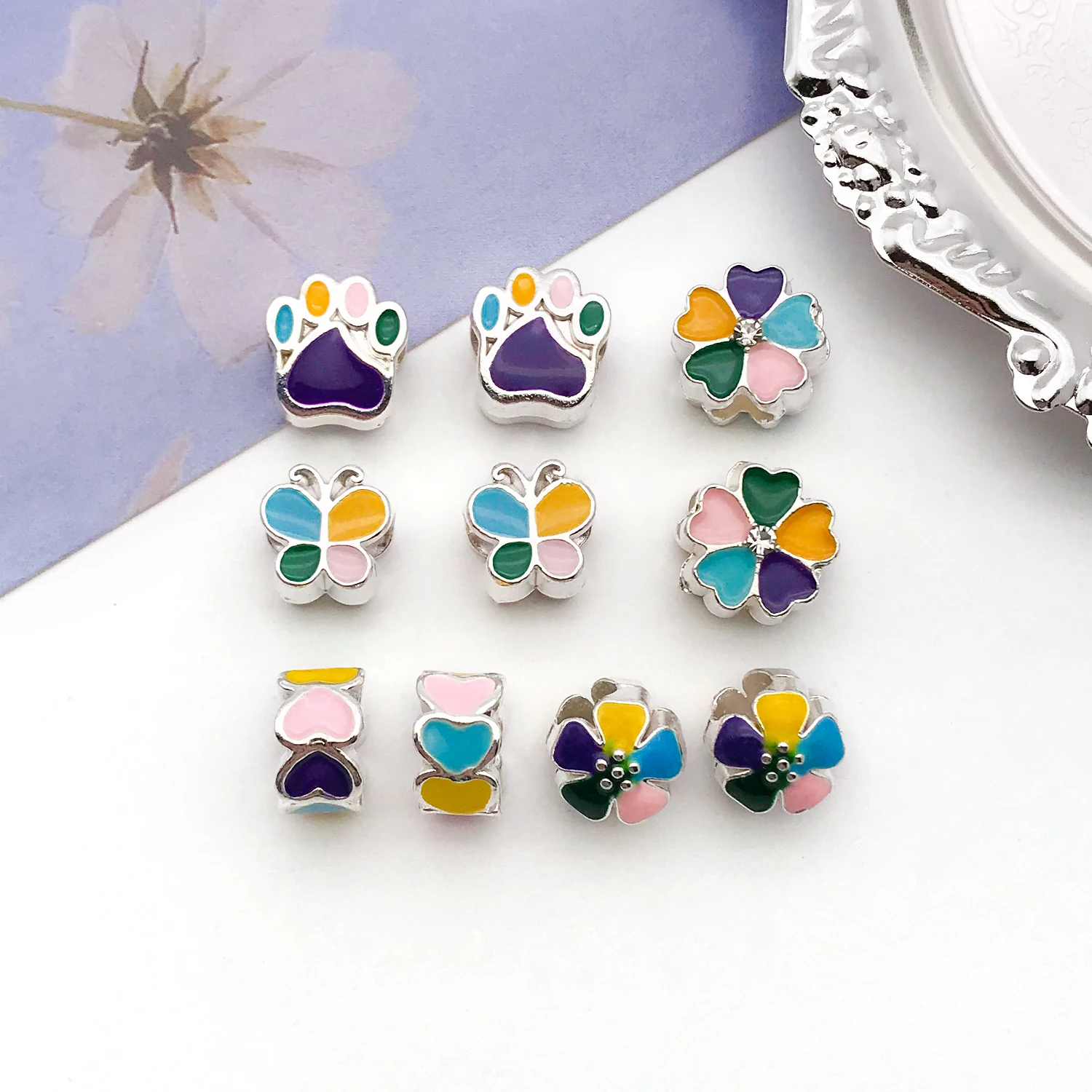 8/10/12/20pcs Alloy Butterfly Love Loose Beads Fast Color Hole Beads Necklaces Bracelets Spacer Pendants DIY Jewelry Accessories