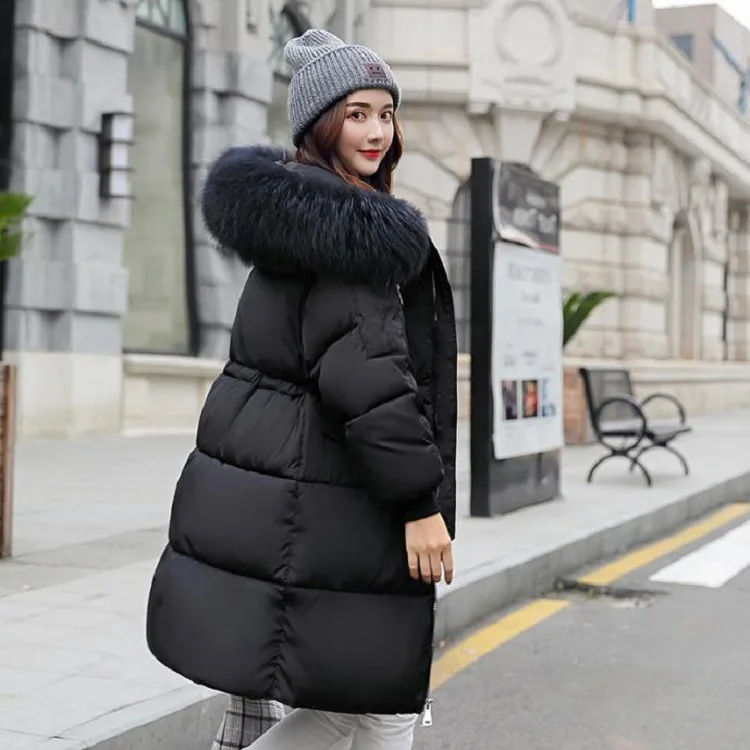 Korean Fashion Winter Solid Color Long-sleeved Down Cotton Jacket Women Bread Fur Collar 2026 New Korean Version Thickened Coat