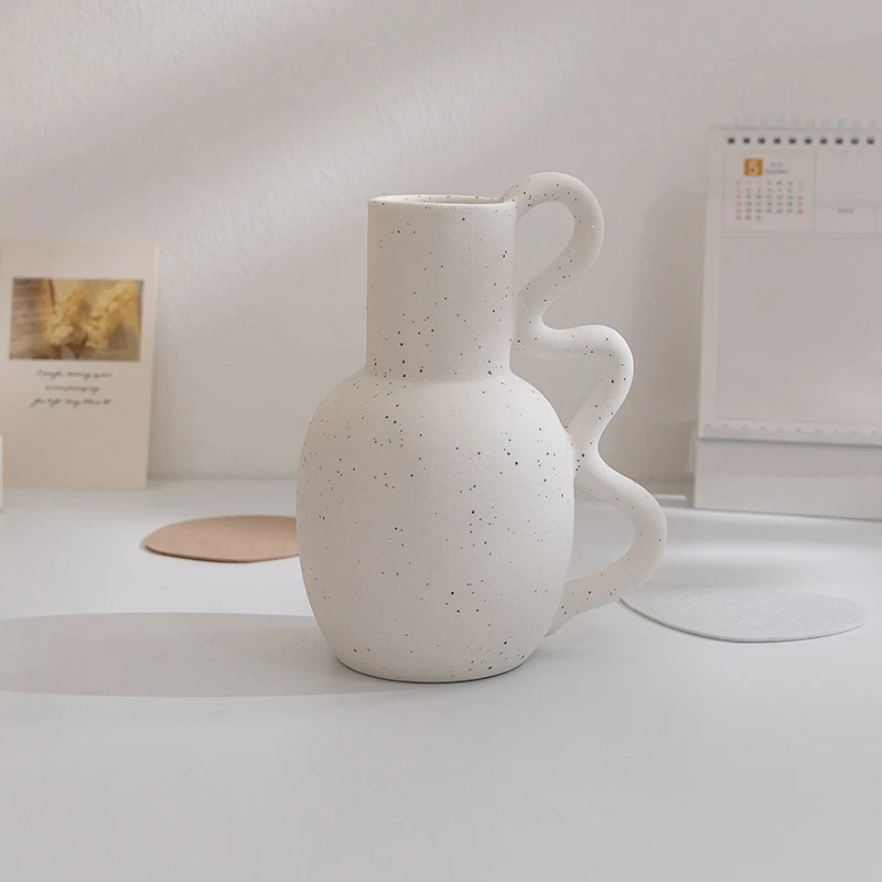 Nordic INS wabi-sabi style ceramic Kettle-shaped hydroponic vase homestay hotel shop home decoration dried flower vase