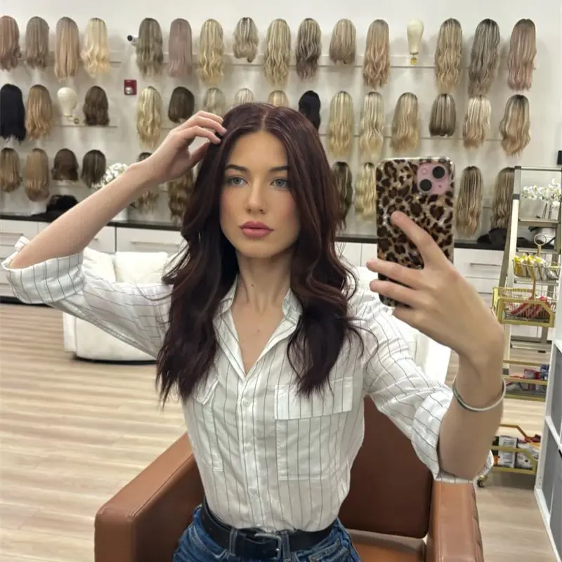 

Синтетический парик с эффектом Body Wave, 13x4, красно-коричневый с мелированием, на кружевной основе, для женщин, с свободной линией разделилиния, термостойкий, из высококачественного волокна