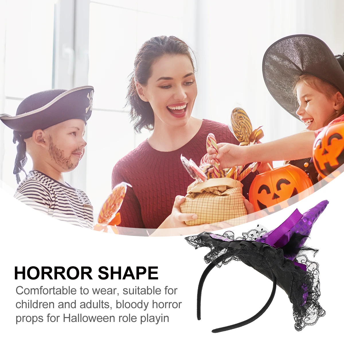 

2Pcs Witch Hat Hair Hoop Halloween Decoration Accessory Lightweight Comfortable Portable Wear Party