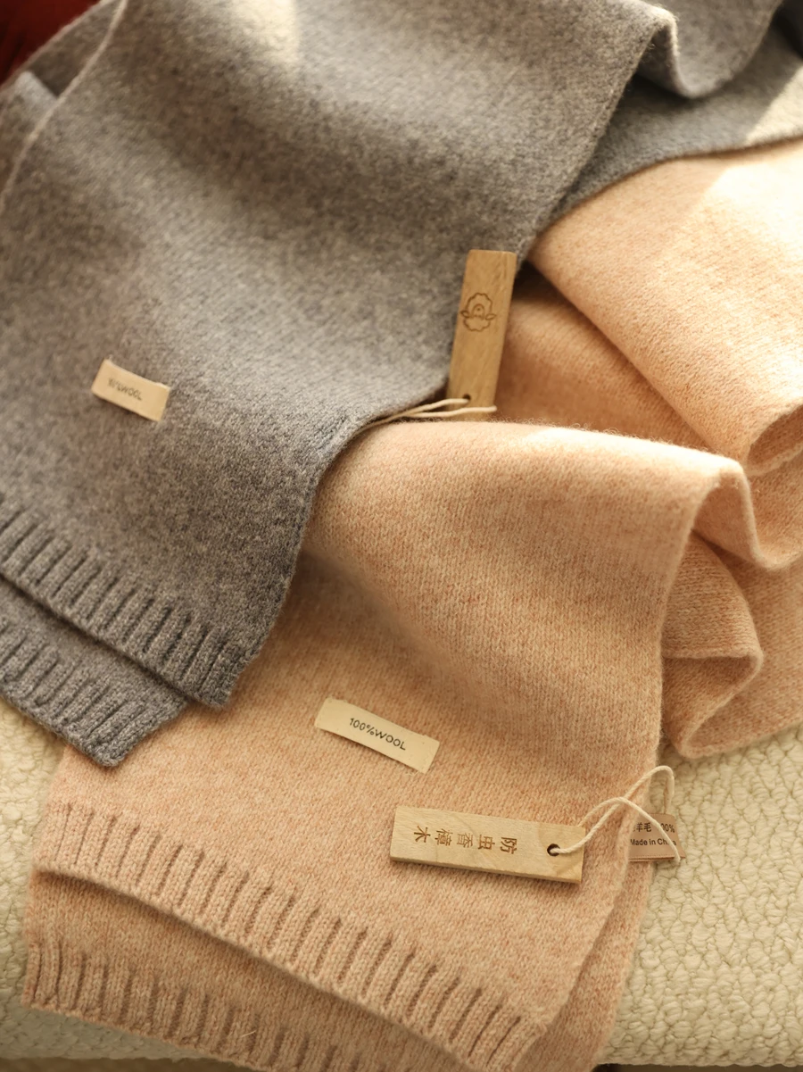 00-ウールスカーフ多用途ベーシックソリッドカラーニット暖かいネックウォーマー男性と女性のための秋冬厚みのある長方形スカーフ